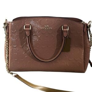 Coach Sage Carryall Signature Logo Patent Leather Melon Pink EUC